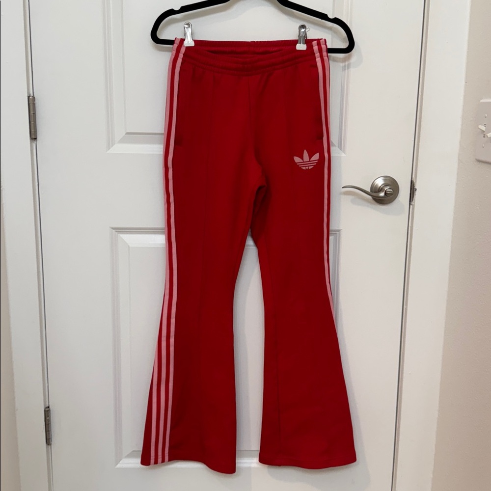 Adidas Red Track Pants with White Stripes - Picture 10 of 14